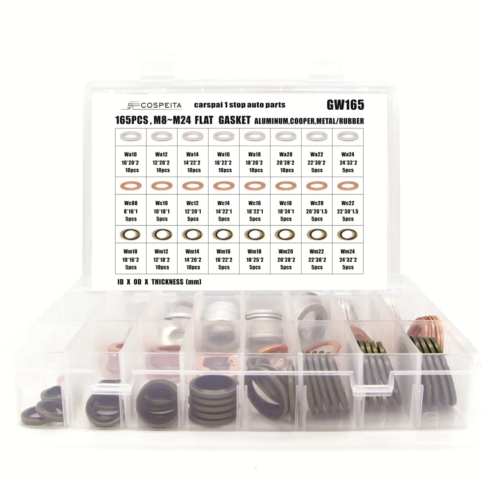 COSPEITA165PCS 9 Sizes Automotive Drain Plug Flat Gaskets Assortment