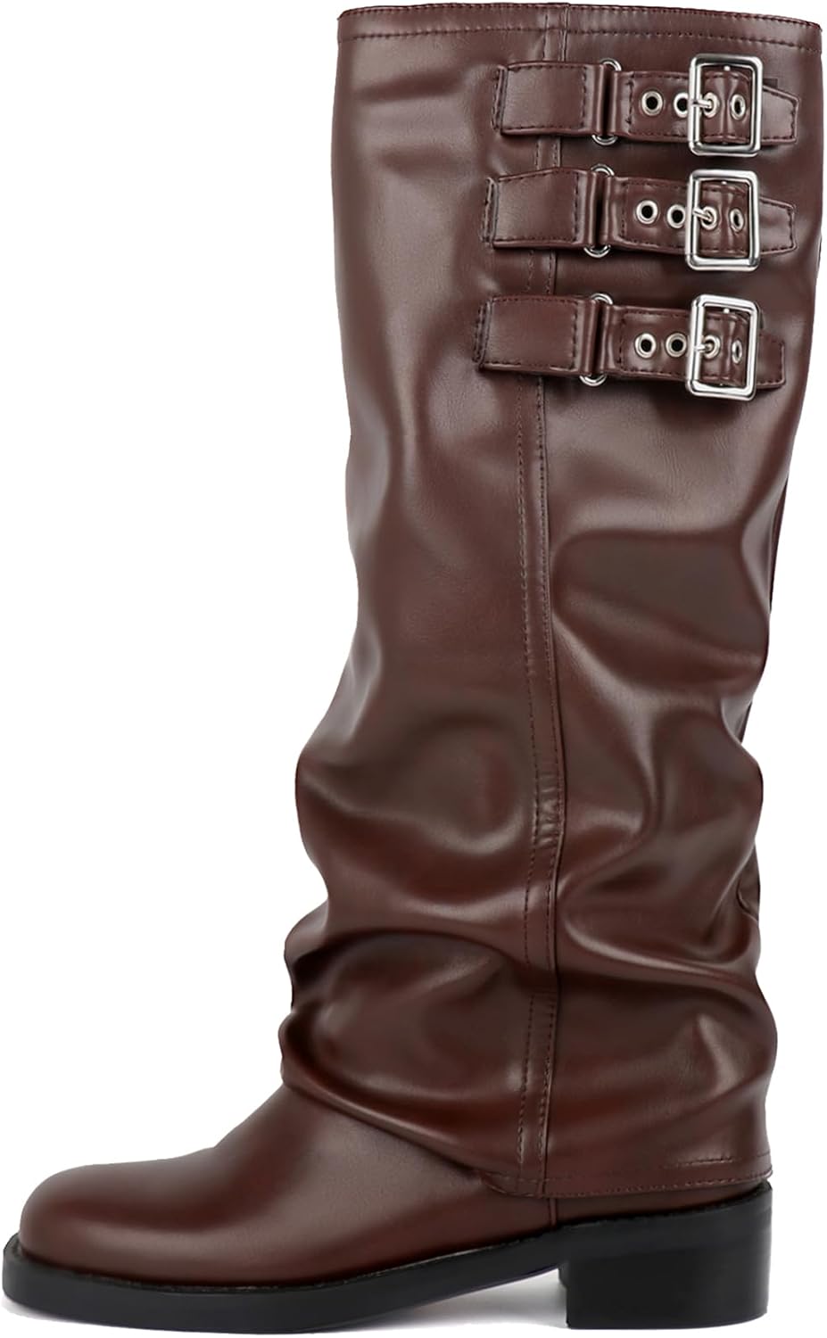 ClassicSter Fold Over Knee High Boots Slouch Boots for Women Chunky Goth Platform Boots,2 inch Heel Wide Calf Long Boots Square Toe Riding Boots