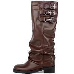 ClassicSter Fold Over Knee High Boots Slouch Boots for Women Chunky Goth Platform Boots 2 inch Heel Wide