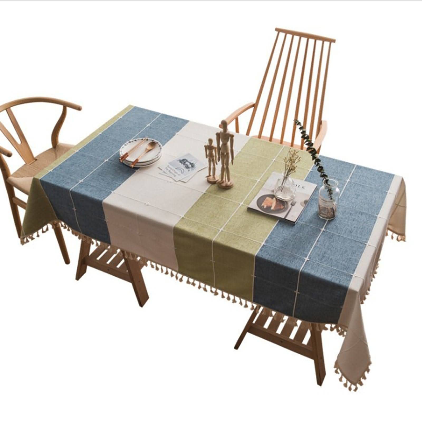 Set di tovaglie pasquali colorate, in poliestere fresco per sala da pranzo, artigianato e decorazione, blu e verde, 120 x 120 cm, perfetta per feste primaverili