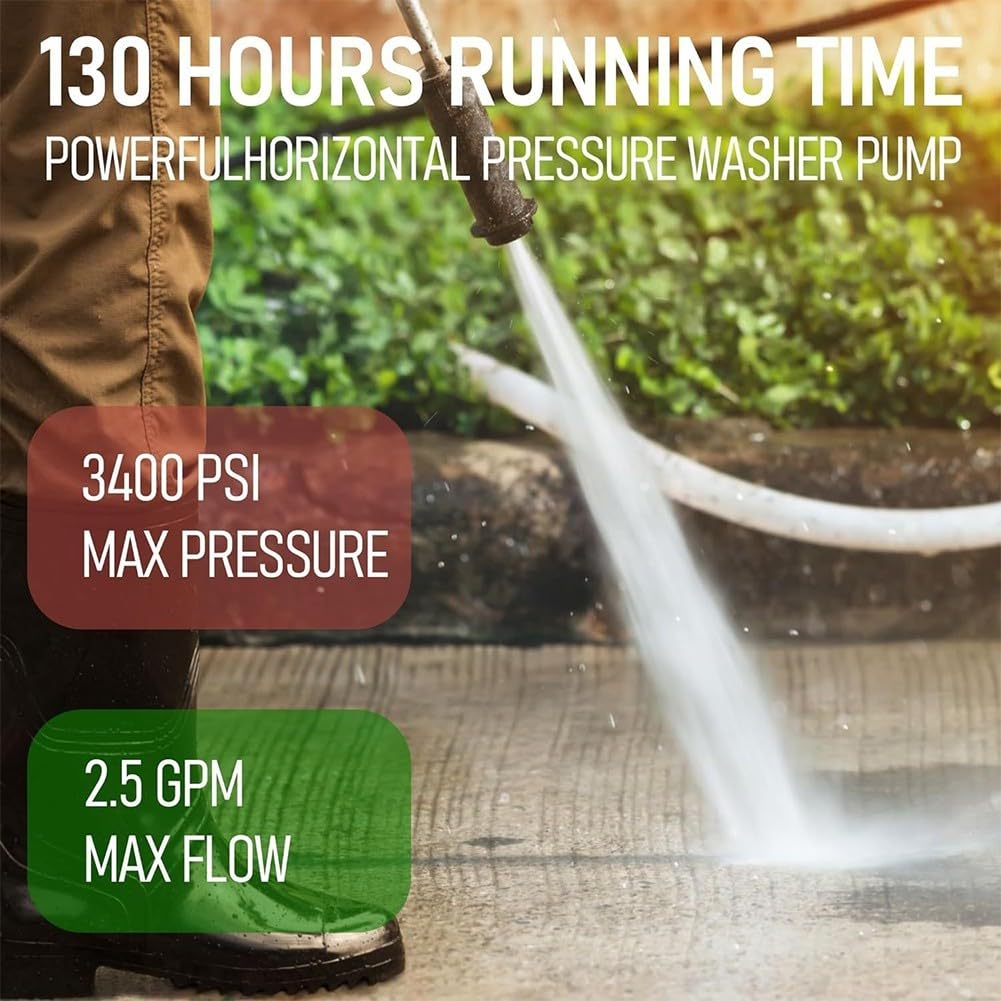 Pompa idropulitrice ad alta pressione, albero 3/4", 3400 PSI 2,5 GPM, compatibile con rondelle a gas con motori da 180-225 cc, struttura in metallo con valvola di protezione termica