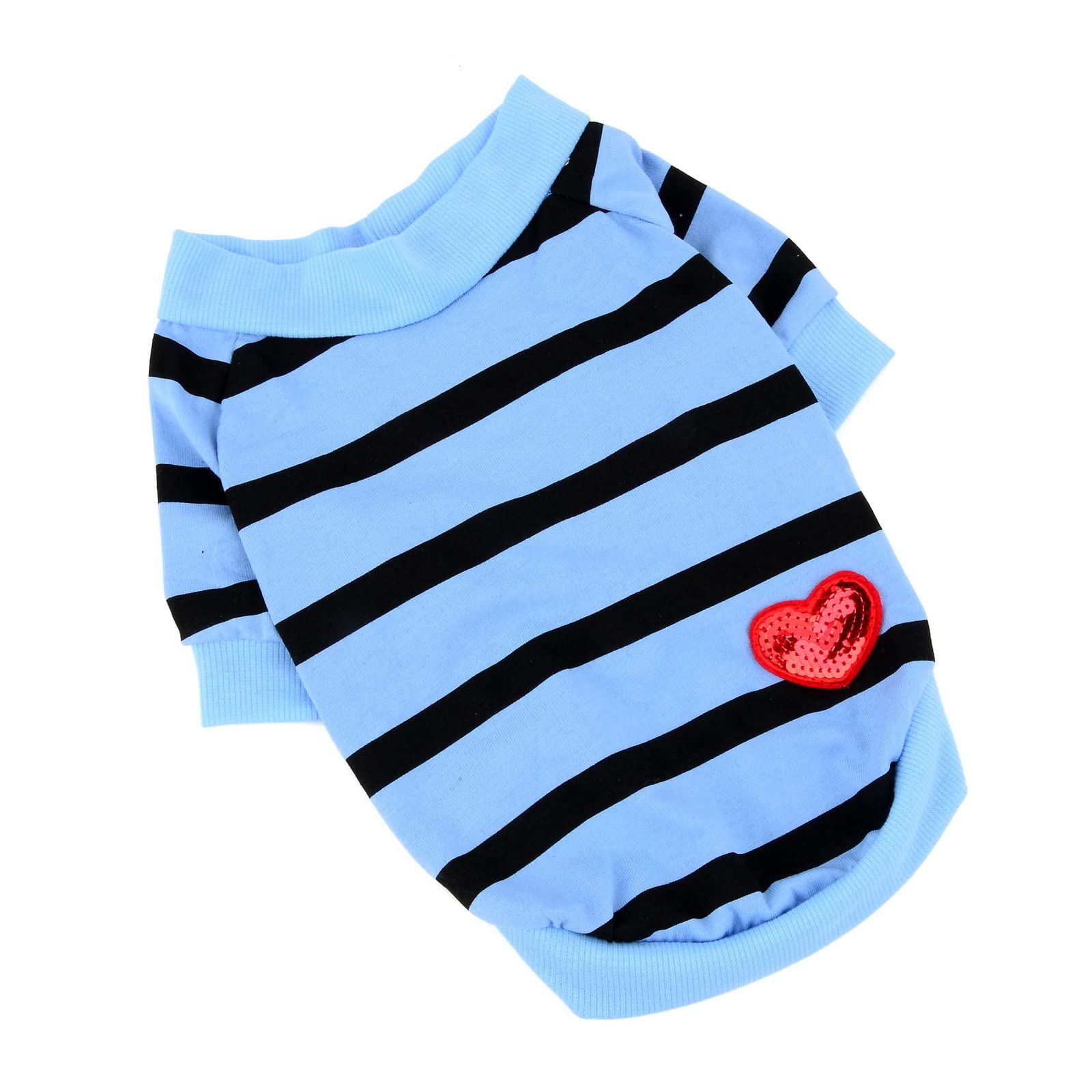 PAIDEFUL Chemises à Rayures pour Chiens de Petite Taille Chats Gilet avec Cœur Rouge t-Shirts pour Animal de Compagnie Débardeurs Respirants Chiot Chihuahua Yorkie Vêtements été Extérieur Bleu M