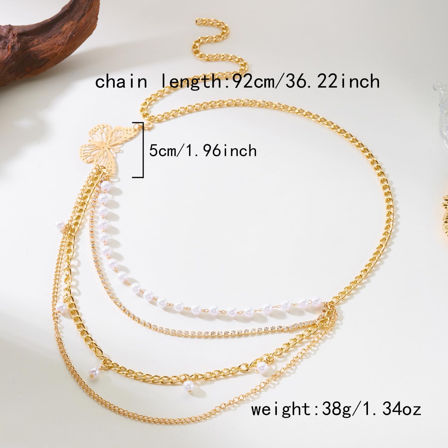 Pearl Waist Chain for Women Butterfly Layered Waist Beads Pearl Gold Tassel Belly Chain for Summer Beach