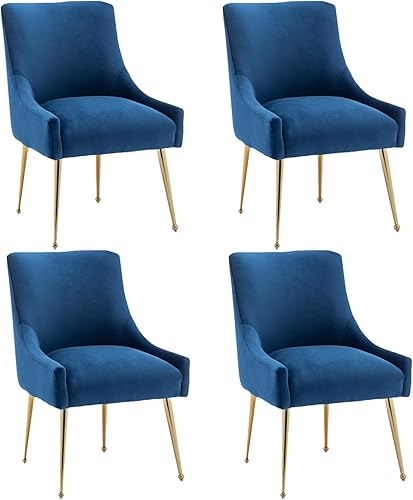 Miniatura 27 de Juego de 2 sillas de comedor, modernas sillas de comedor de terciopelo con patas doradas, sillas decorativas tapizadas para sala de estar, Azul