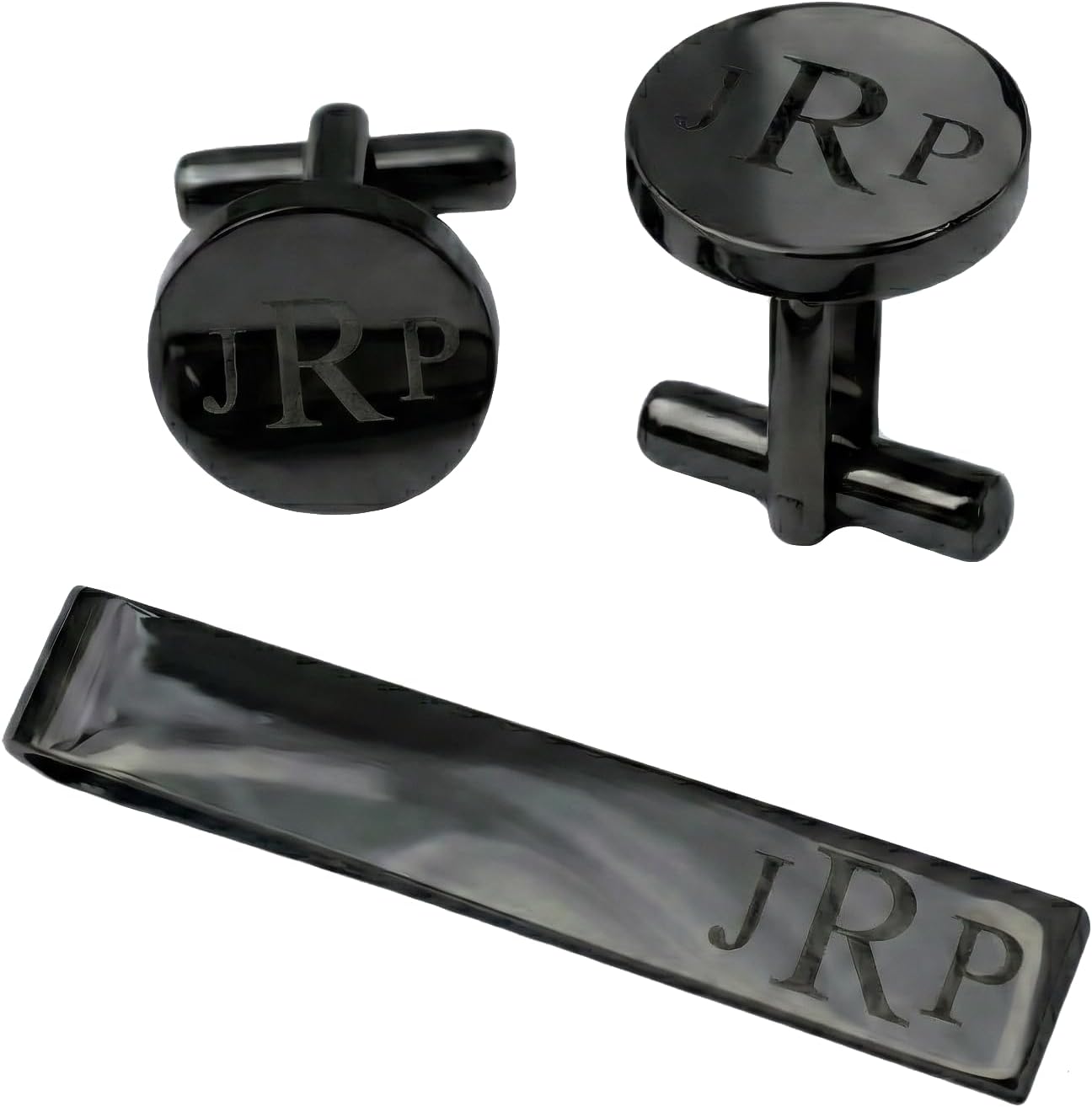 Personalized Silver Cufflink & Tie Clip Set for Men – Elevate His Style | Engraved Stainless Steel Metal Cuff Links – Custom Monogram or Handwriting Husband Gift | Customized Groomsmen Proposal Gifts (Silver)