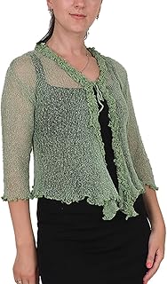 Cárdigan con volantes para mujer, tejido de ganchillo, liso, elástico, red de pescado, bolero