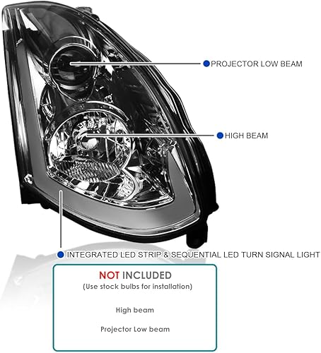 Miniatura 3 de SPEC-D TUNING Faros delanteros LED integrados con lente de humo de señal compatible con Infiniti G35 Coupe 2003-2007, par izquierdo + derecho