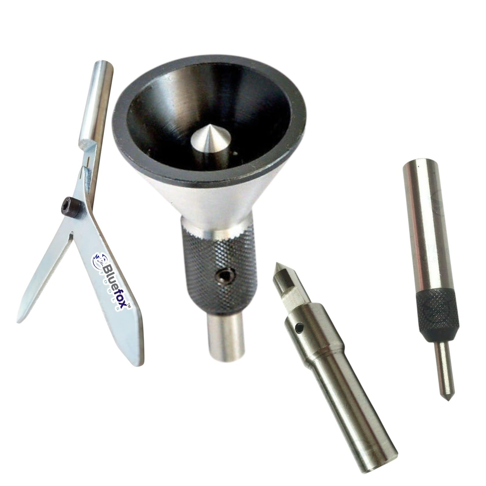 3-Piece Precision Alignment Tool Set – Round Bar Center Finder, Bell Punch & Spring-Loaded Tap Guide