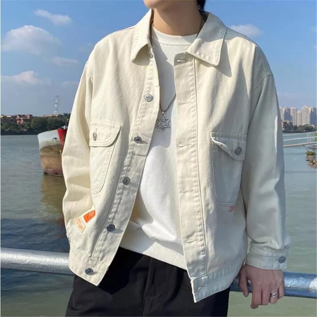 Jacket Men's Autumn And Spring Black Denim Print Ruffian Handsome Trend All-match Top(M code)