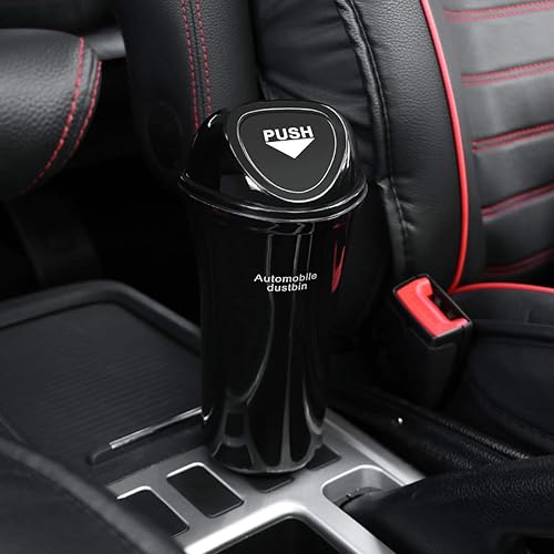 Miniatura 2 de Mini cubo de basura para automóvil con tapa, organizador de basura automático, a prueba de fugas, color negro