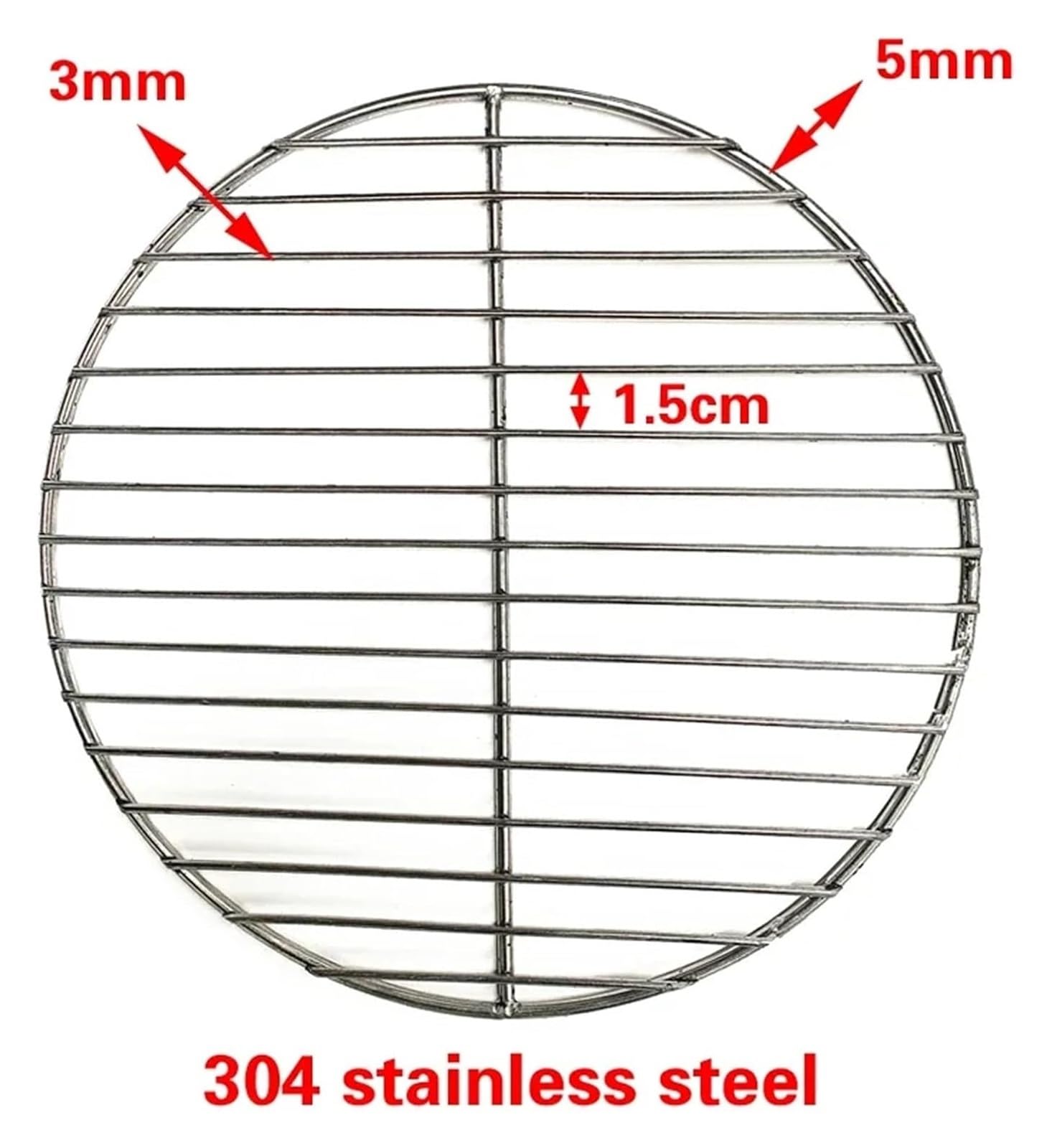 Zapasowy ruszt do grillowania, Okrągła, nieprzywierająca siatka do grilla ze stali nierdzewnej 304 o średnicy 20–50 cm pieczenia i palenia(38cm Diameter)