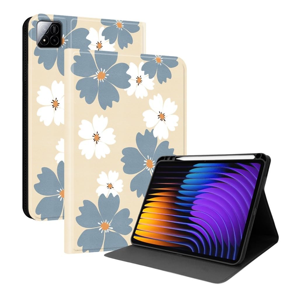 Kompatybilny z Xiaomi Redmi Pad 2 Pro 12.1 cala 2025 (wzór: Niebieski stokrotek) Premium Skórzane etui z klapką ze wzorem