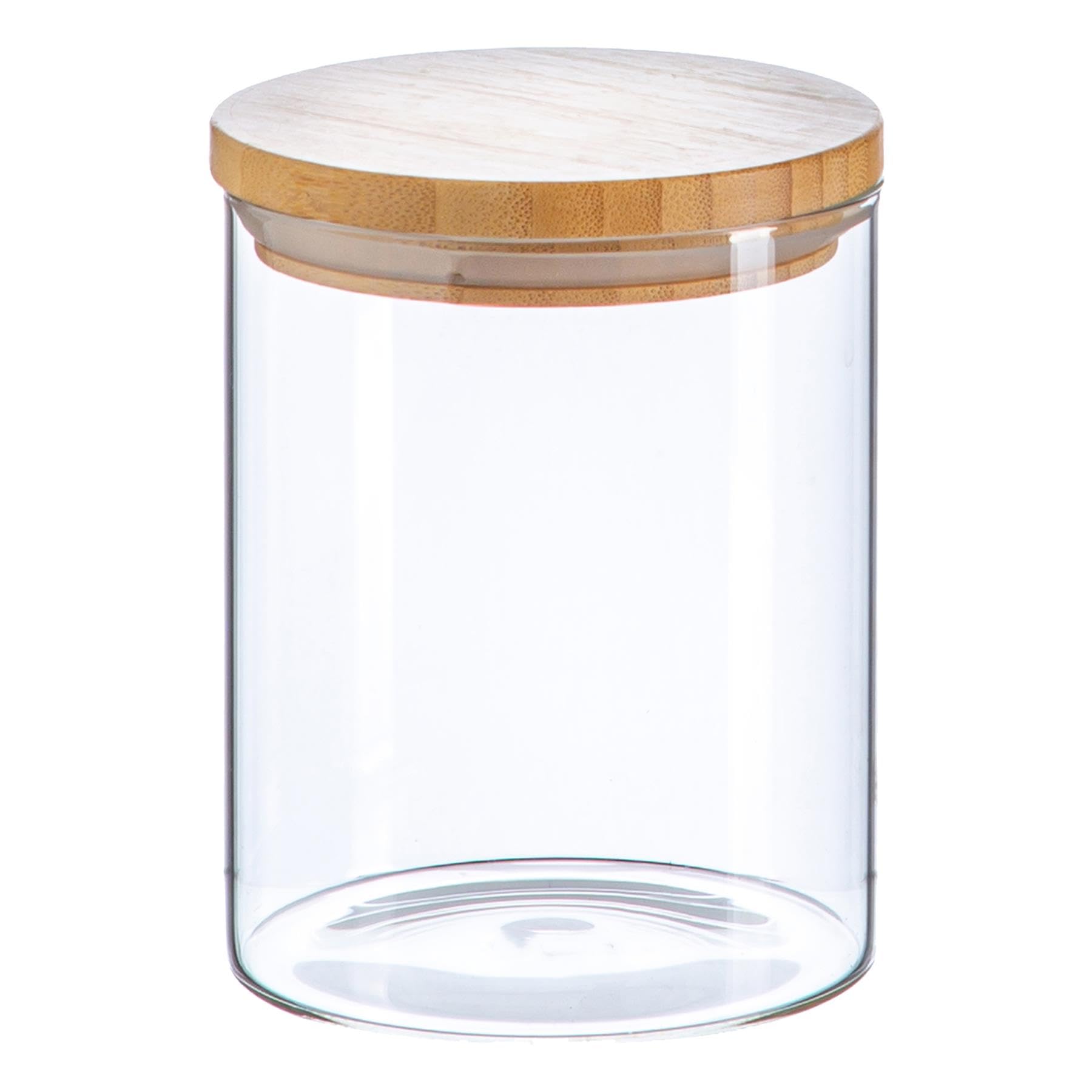 Argon Tableware Transparent Scandi Storage Jar With Wooden Lid - 750Ml - 1 Pack - Modern Round Organisation Container Glass Jar For Kitchens, Pantry, Bathrooms, Utility Rooms