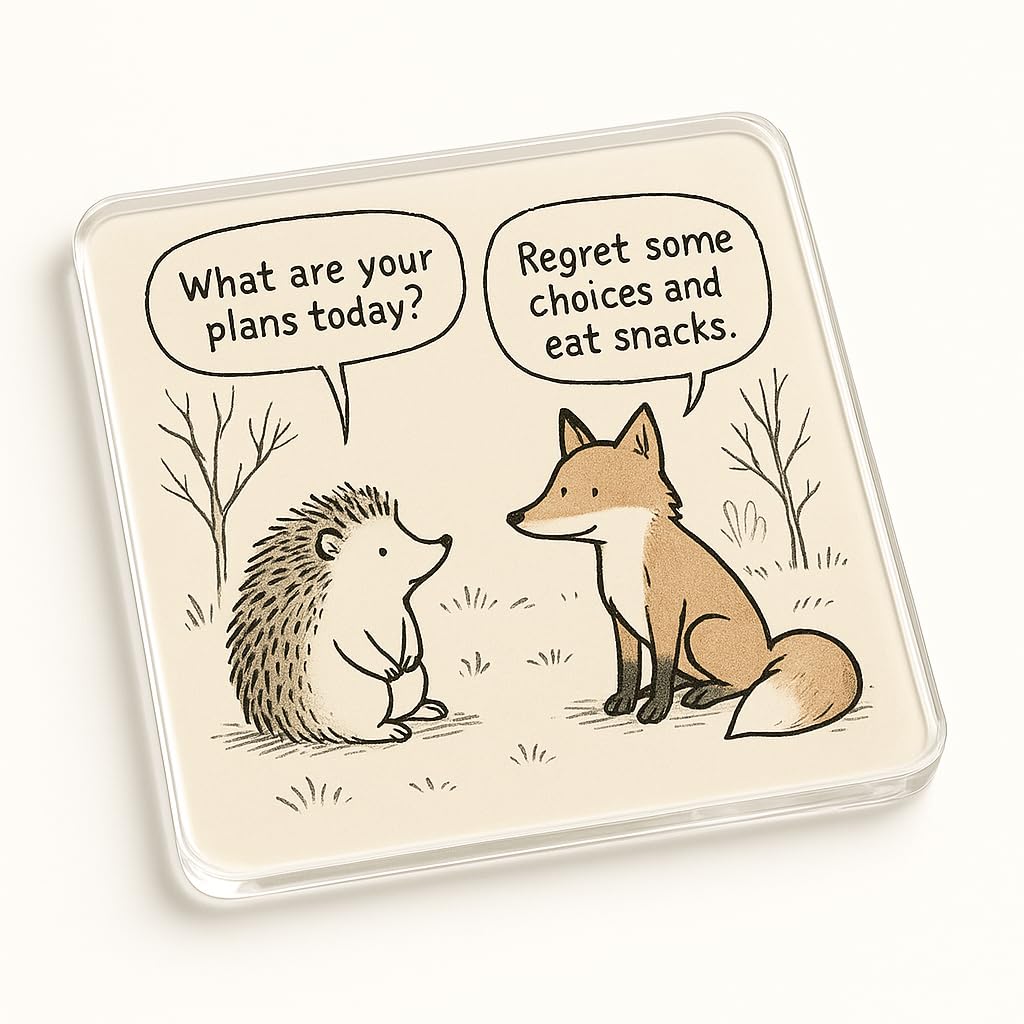 The Plum Penguin Whimsy Woods Dialogu Acrylic Coaster Gift With Whimsical Forest Dialogue - Unique Humorous Desk Decor For Friend Or Colleague Appreciation
