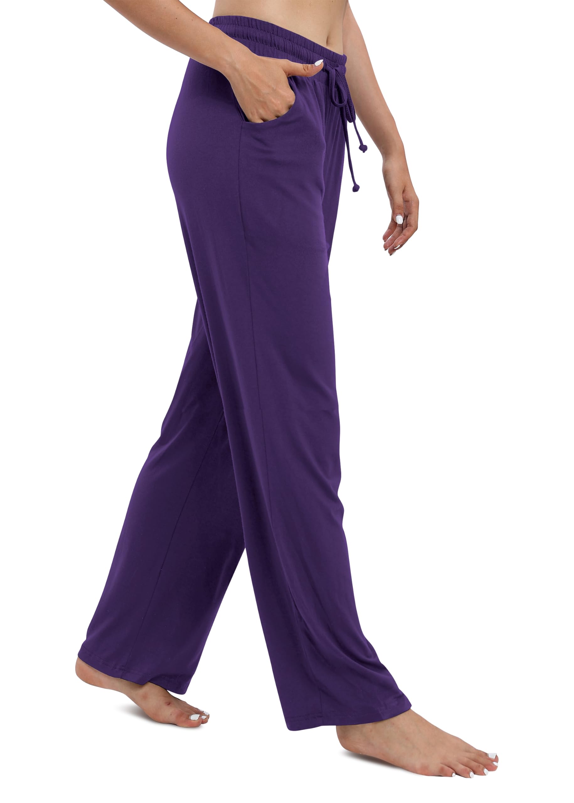 EXCHIC Mujeres Casual Piernas Rectas Largo Pantalones de Cuerda Cintura Elástica Yoga Pantalones con Bolsillo