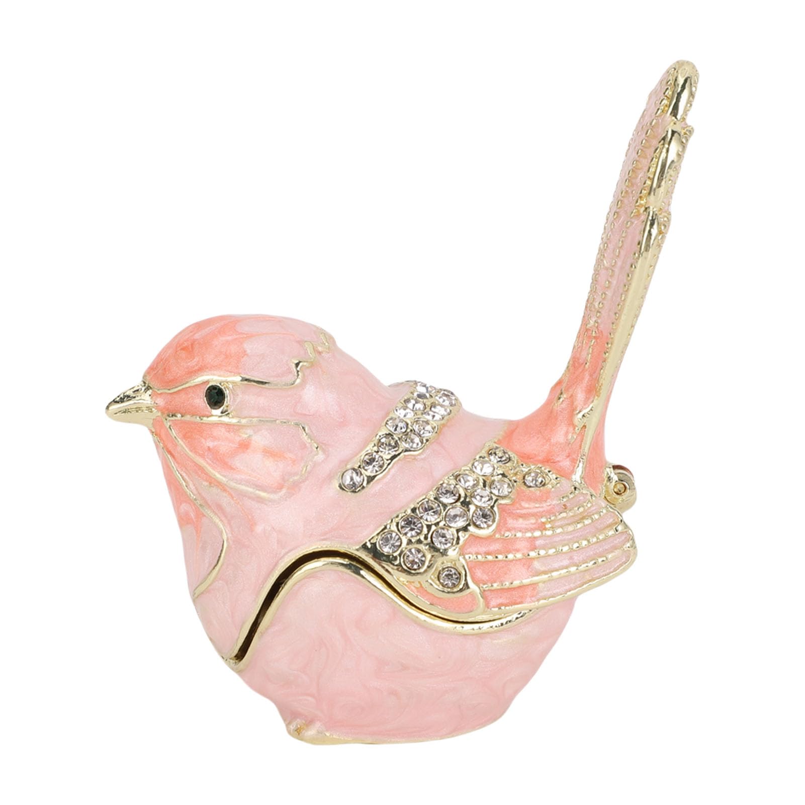 Pissente Bird Trinket Box Hinged Enamel Jewelry Box Zinc Alloy with Crystals for Necklace Ring Earrings Storage Bird Figurine Decor for Women Desk Shelf (Pink)