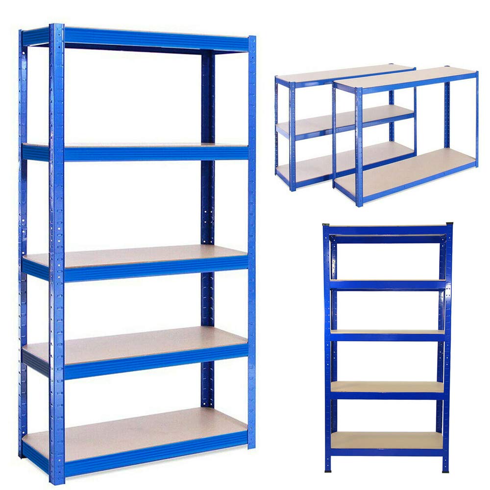 Scaffale in metallo resistente a 5 ripiani, 200 x 100 x 50 cm, capacità 875 kg (175 kg per ripiano), per garage, cucina, ufficio, colore: blu