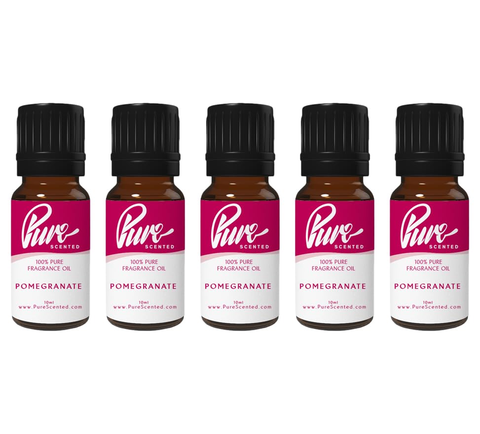 Pure Scented 50ml Fragrance Oils - 5 x 10ml Suitable for Candles, Soaps, Slime, Diffusers, Cosmetics, Wax Melts, Designer (5 x 10ml, Pomegranate)