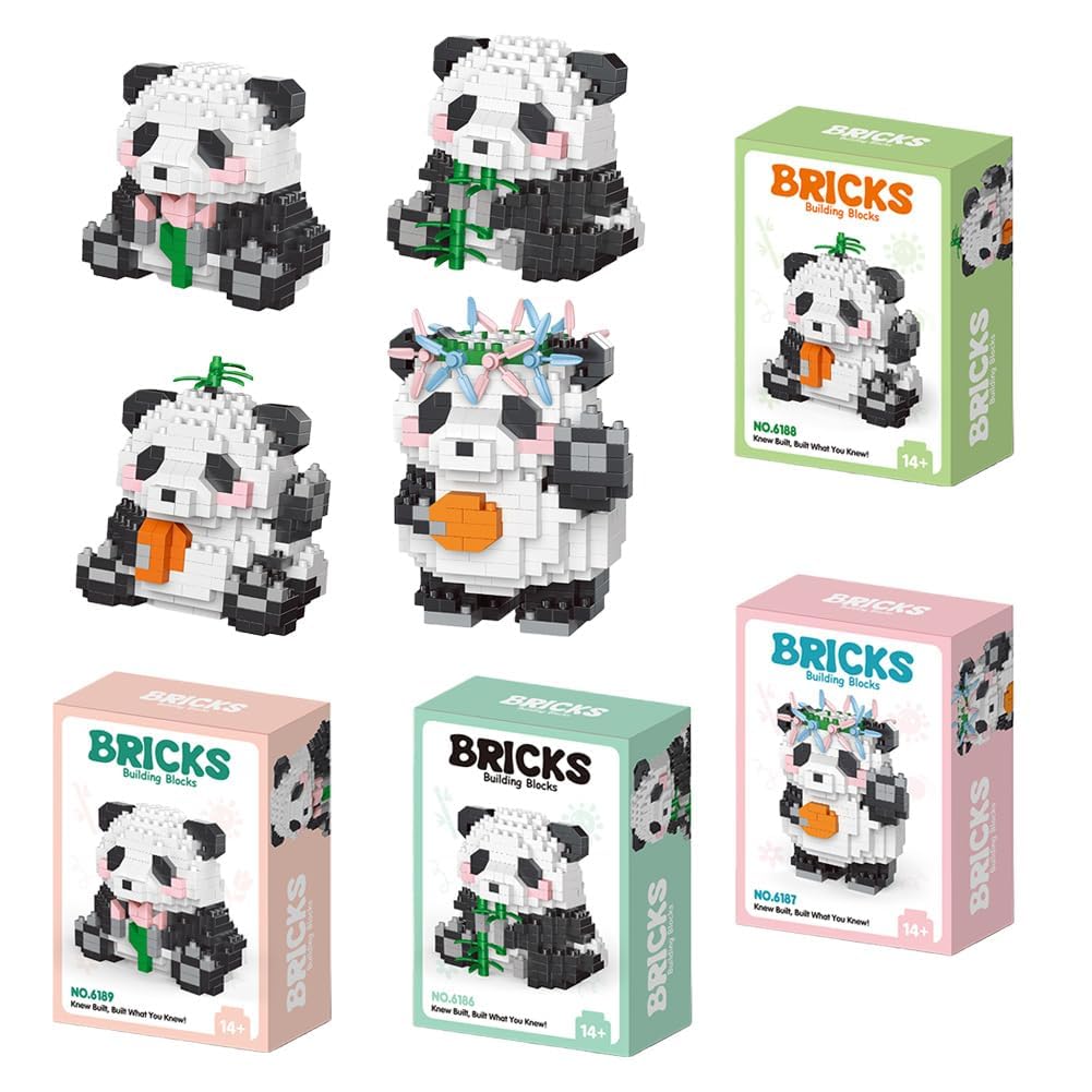 MGKEOUF Panda Mini Building Set 4Pcs – 3D Animal Model Construction Toy for Kids, Micro Blocks for Boys Girls 4+, Desktop Hobby Craft for Adults,Learning Children's gift