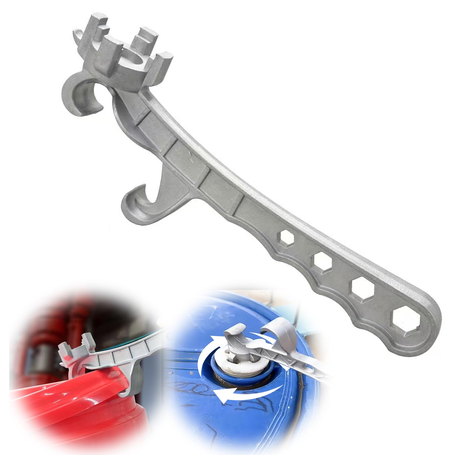 3 In1 Aluminum Bucket Opener 5 Gallon Pail Opener Silver Buckets Lid Wrench Metal Can Opener Lid Remover Tool for Home Industrial Use, Bung Wrench Drum Tool for Opening 10 15 20 30 55 Gallon Drum