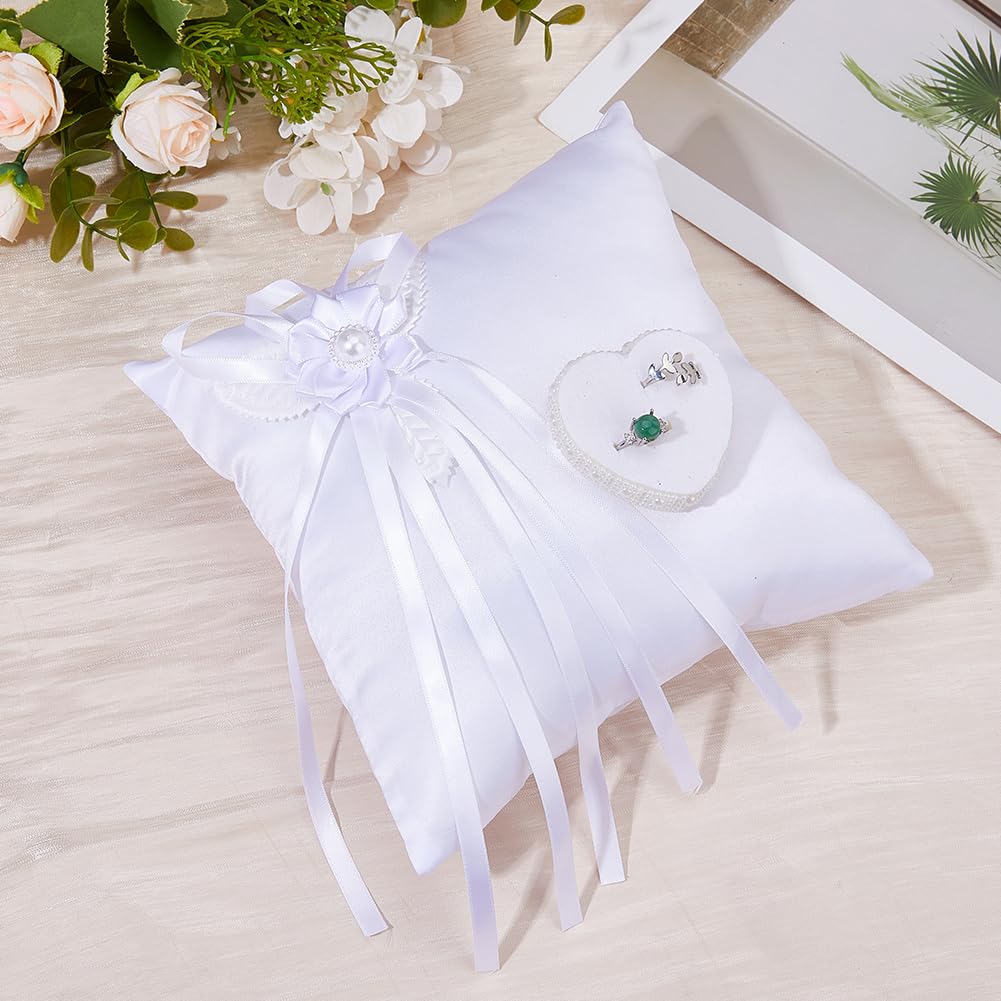 DICOSMETIC 1 cuscino per anelli di nozze, colore bianco, con 2 anelli, per cerimonia, matrimonio, anniversario, quadrato