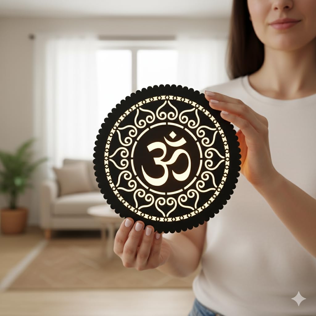 LASER ART Wooden Om LED Wall Hanging for Living Room & Temple, Bedroom, Pooja Room, Mandir, Shops, Hotel | Spiritual Mandir Wall Decor Light. 3