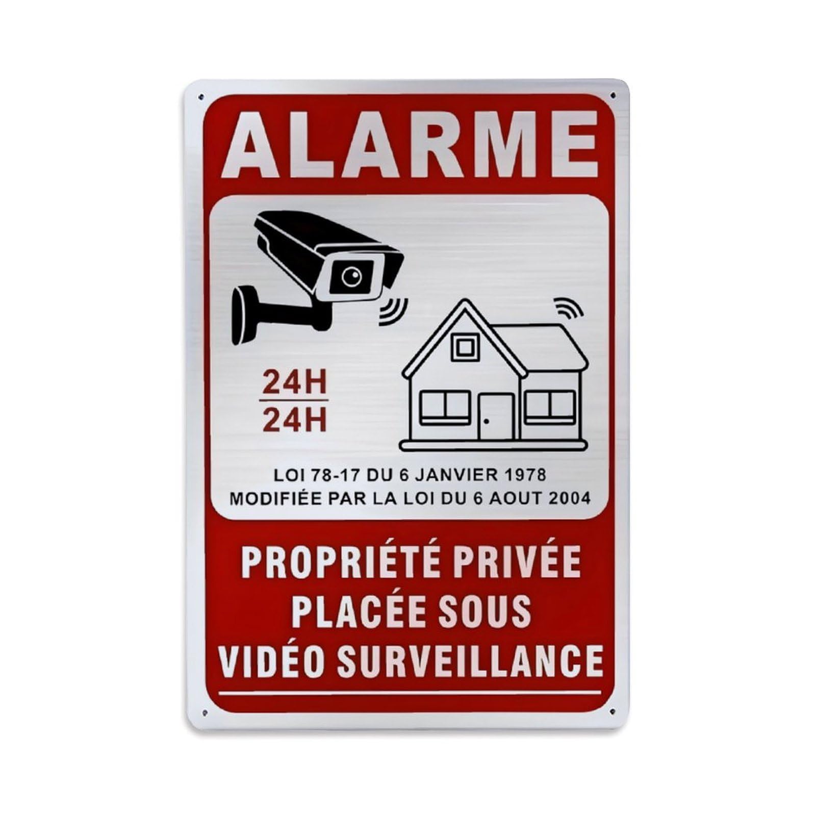 French 24h Video Surveillance Warning Sign Vintage Aluminium Metal Sign, Retro Wall Decor for Home, Bar, Garage & Farmhouse 30x20cm