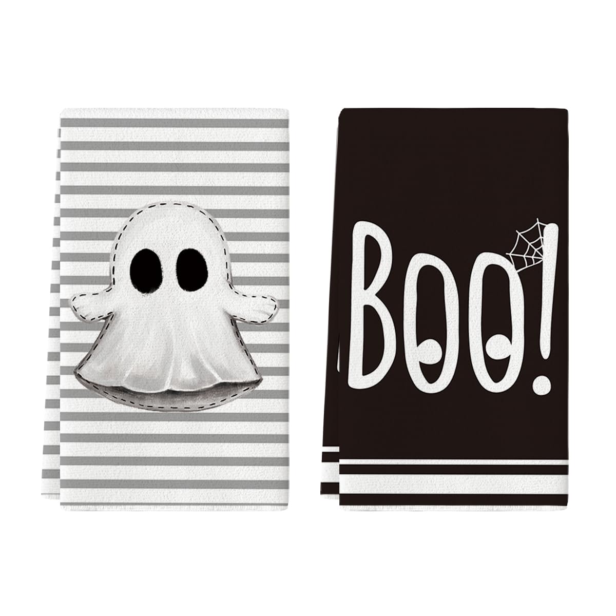 Lot De 4 Torchons De Cuisine Halloween - Microfibre Absorbante, Motif Squelettes/chats - 42x65 Cm