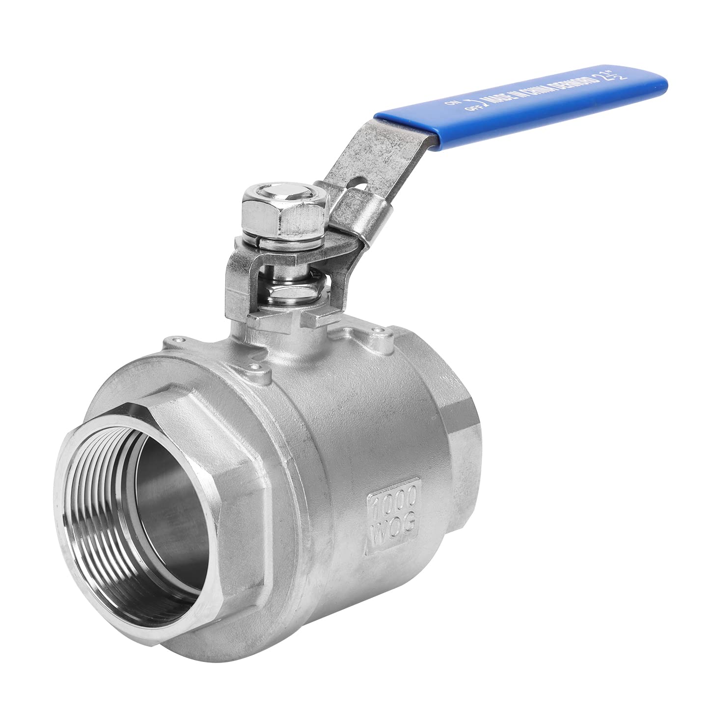 DERNORD Válvula de bola de acero inoxidable 304, 2 piezas de puerto completo resistente para WOG con dispositivo de bloqueo (2.5 pulgadas NPT)