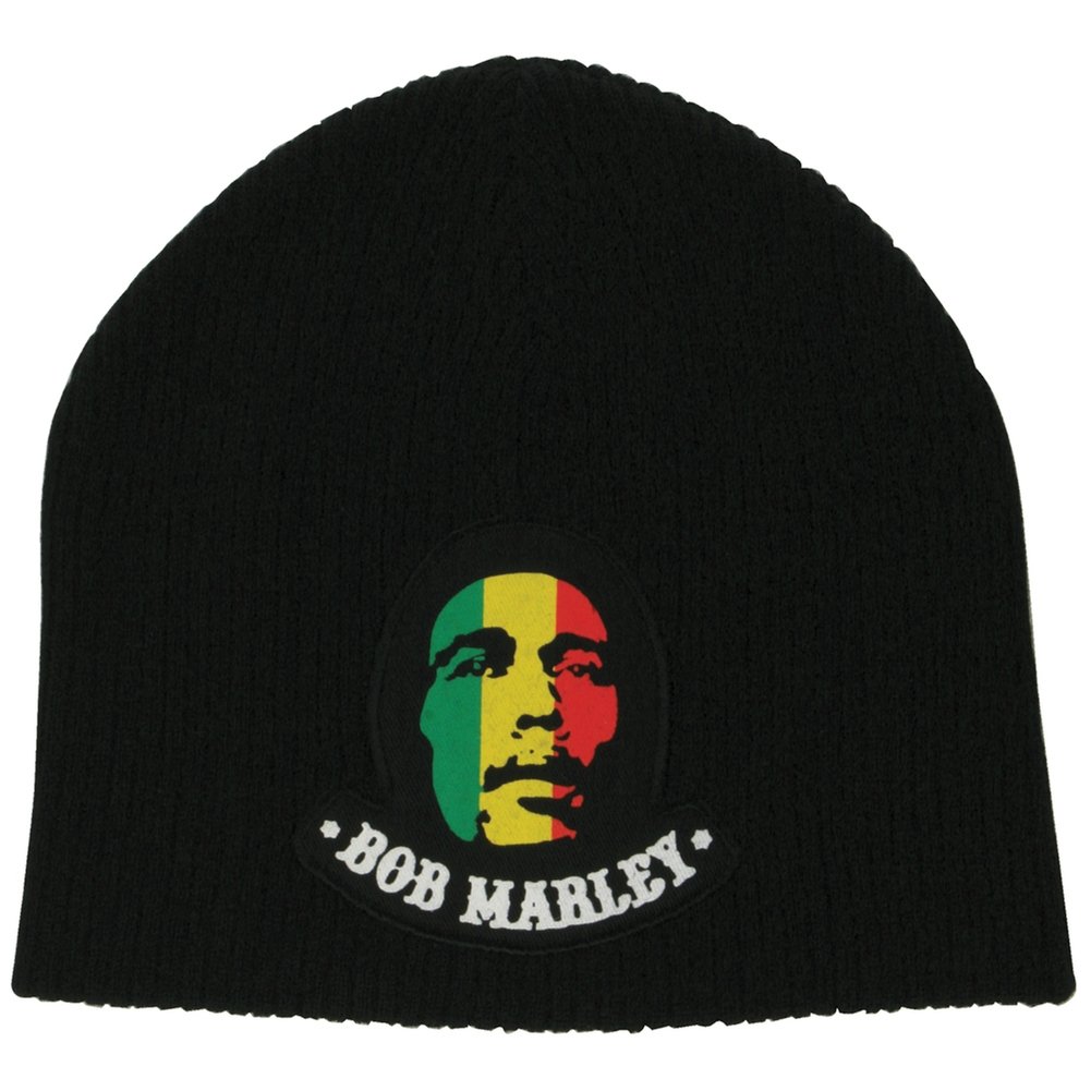Bob Marley Rasta Colors Face Logo Black Knit Hat Beanie