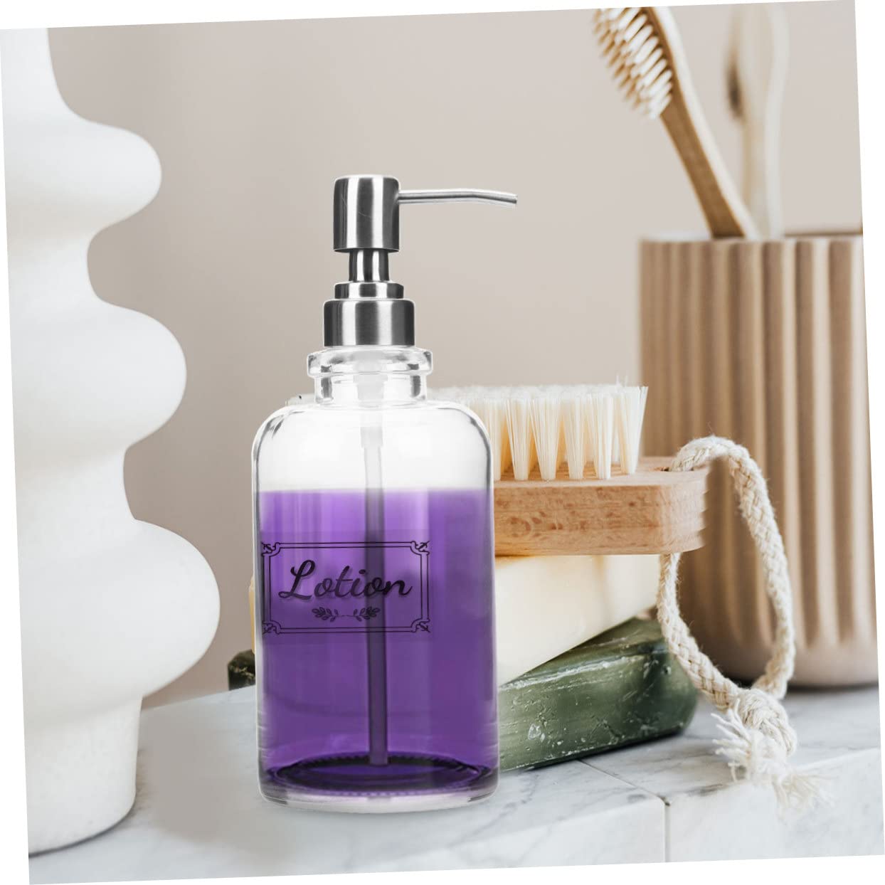 Dispensador de Jabón de Cocina y Baño Recargable de Vidrio de 500ml con Bomba de Acero Inoxidable para Almacenar Gel de Ducha o Champú en Restaurante