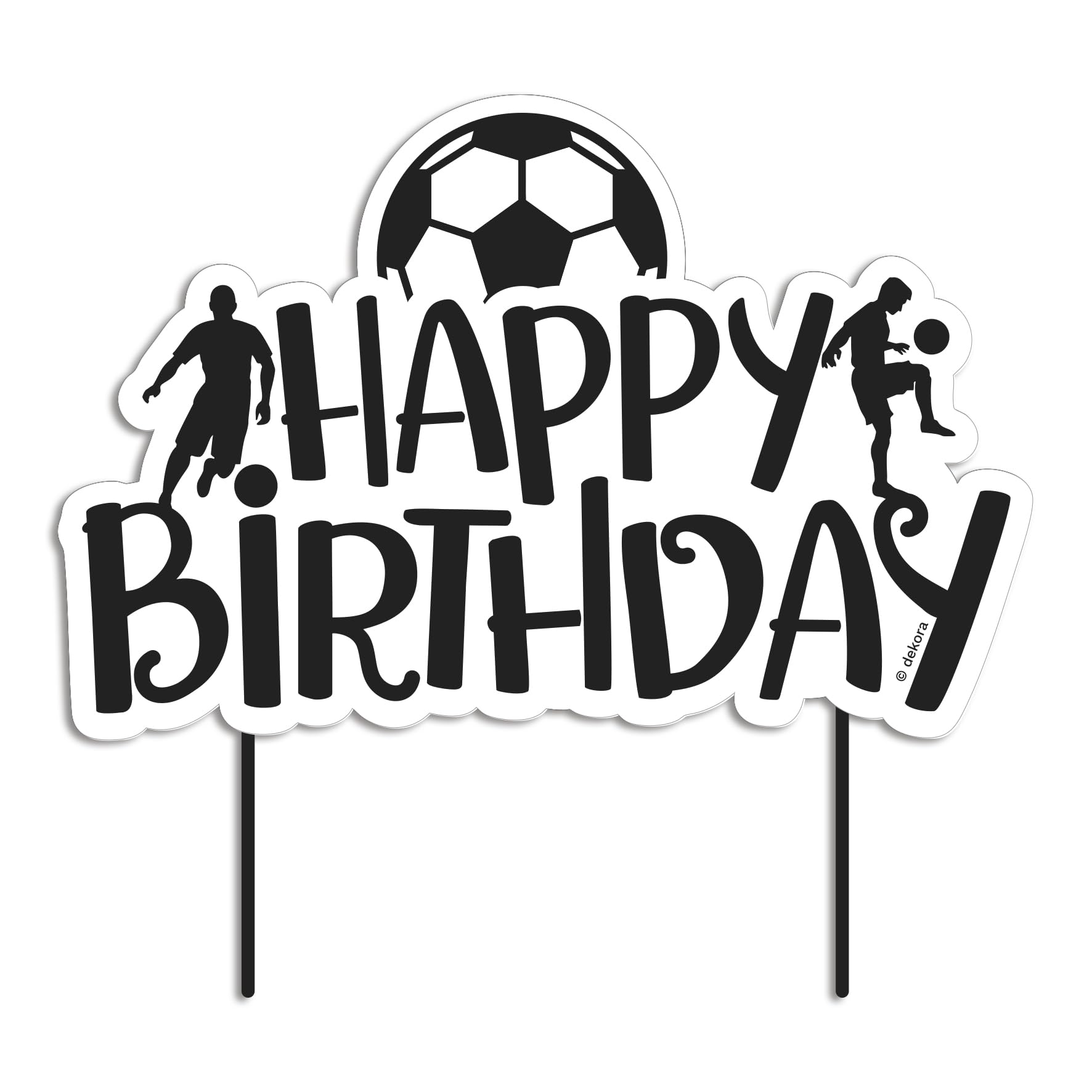 dekora, Happy Birthday Football Cake Topper, Food-Safe Decorations for Sports Parties, Paper and Plastic Topping for Decorating Cakes, Black, Measures 17.5 x 13 cm
