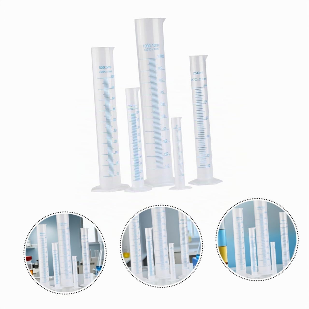 Beavorty Cylindre Gradué en Plastique Transparent avec Base Stable Ensemble De 50Ml À 1000Ml pour Mesure Précise en Laboratoire Et Usage Scientifique