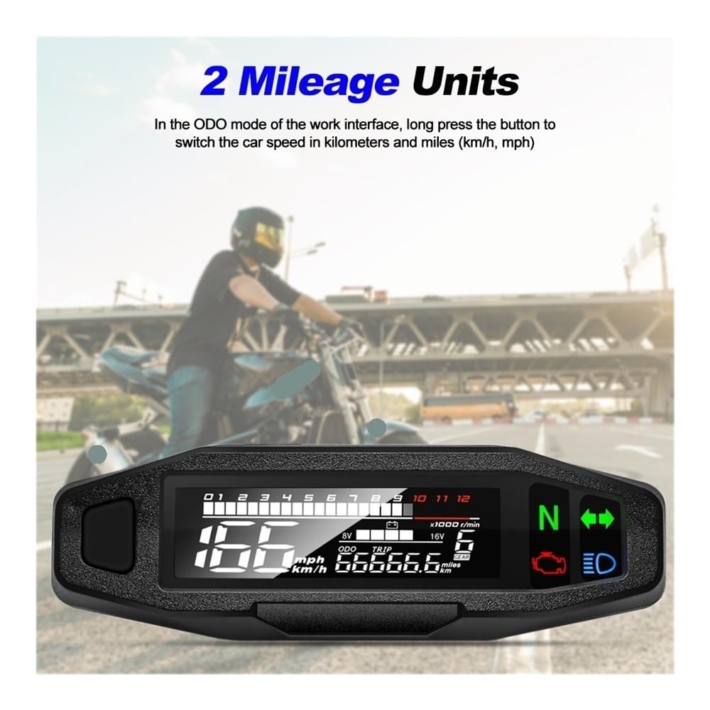 Cuadro de instrumentos de moto Medidor digital para motocicleta, velocímetro, odómetro, RPM, medidor de nivel combustible, instrumento para luz señal para giro, universal