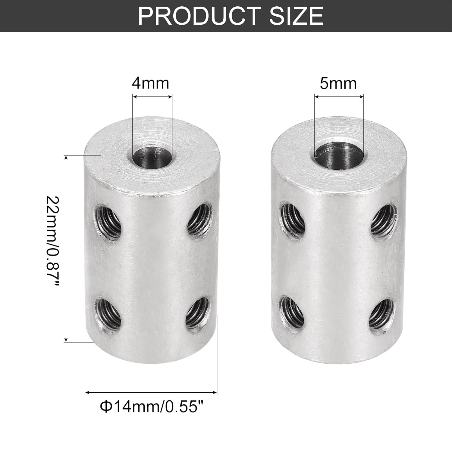 MECCANIXITY Rigid Screw Coupling 4mm to 5mm Shaft Coupler Connectors L22mm x D14mm Steel Joint Connectors Rigid Coupling Set for 3D Printers DIY Encoder with 24 Screw & Hex Wrench, 6 Pcs