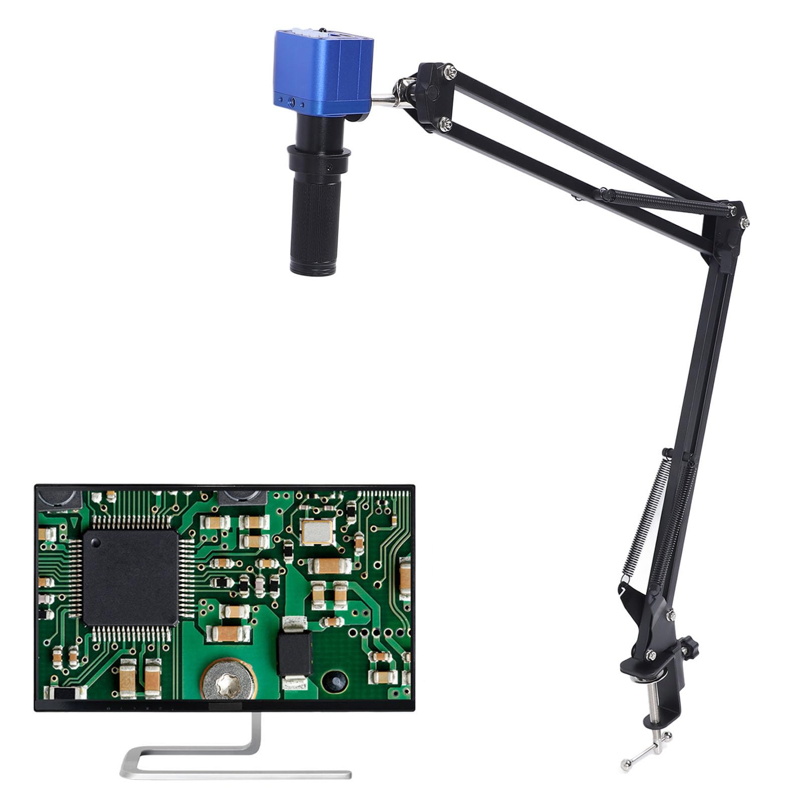 Luocute Cámara de Microscopio Digital de 24MP Microscopio USB Cámara de Microscopio HD 1080p con 150x C Lente de Montaje 56 LED de Anillo LED para la Inspección de Soldadura de (Enchufe de la UE)