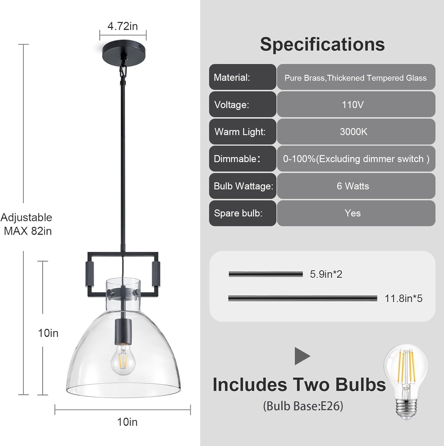 Mondern Large Black Kitchen Island Pendant Light, 10 '' W 1-Light Glass and Brass Island Pendant Lights,Farmhouses Pendant Light, for Kitchen,Bathroom