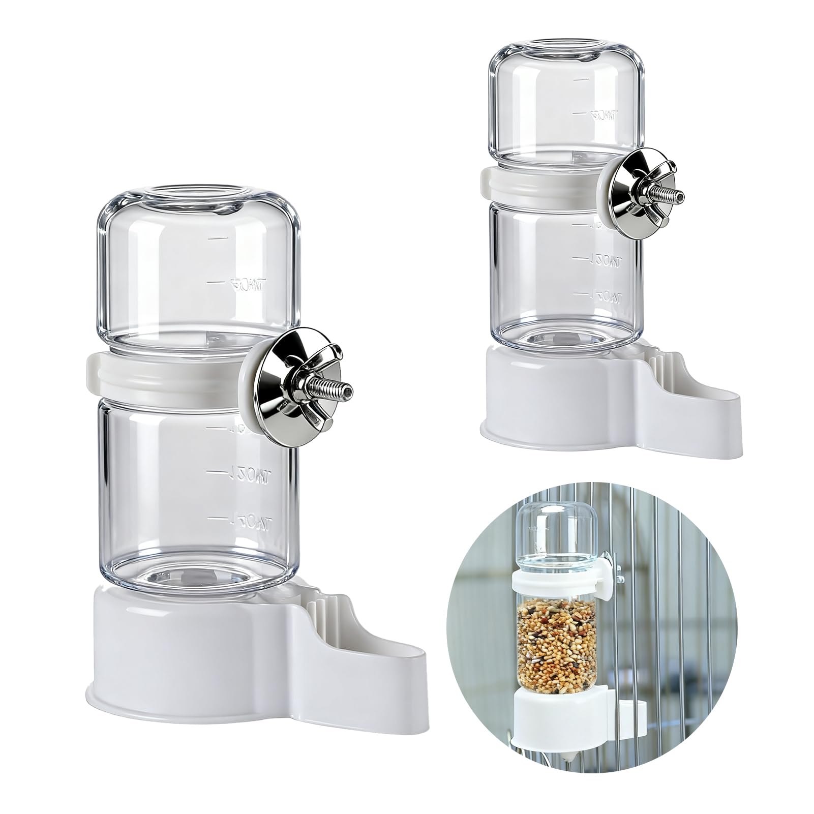 2 PCS Distributore Acqua Uccelli E Mangiatoia per Uccelli Automatica, Dispenser Acqua Cibo per Uccelli Con Fissaggio Gabbia, Uccelli Alimentatore Automatico per Pappagalli e Piccioni