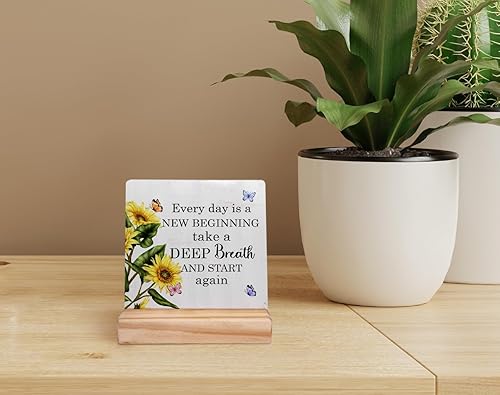 Miniatura 10 de Decoración bohemia, letrero de placa de madera con texto en inglés "Grow Positive Thoughts Mental Health", decoración de escritorio para estante de