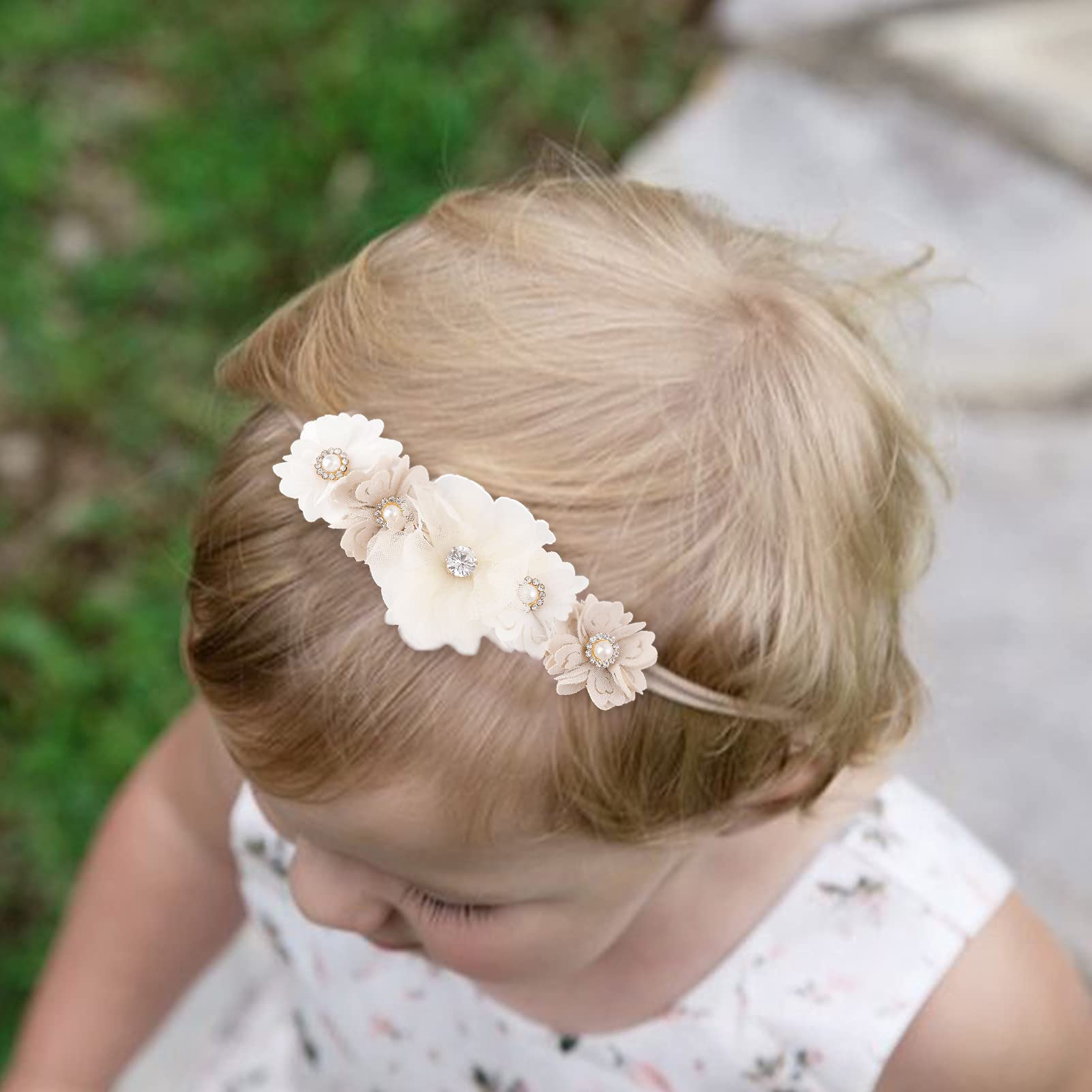 Juego de 3 diademas elásticas para el pelo y flores para recién nacidos - verde - Small