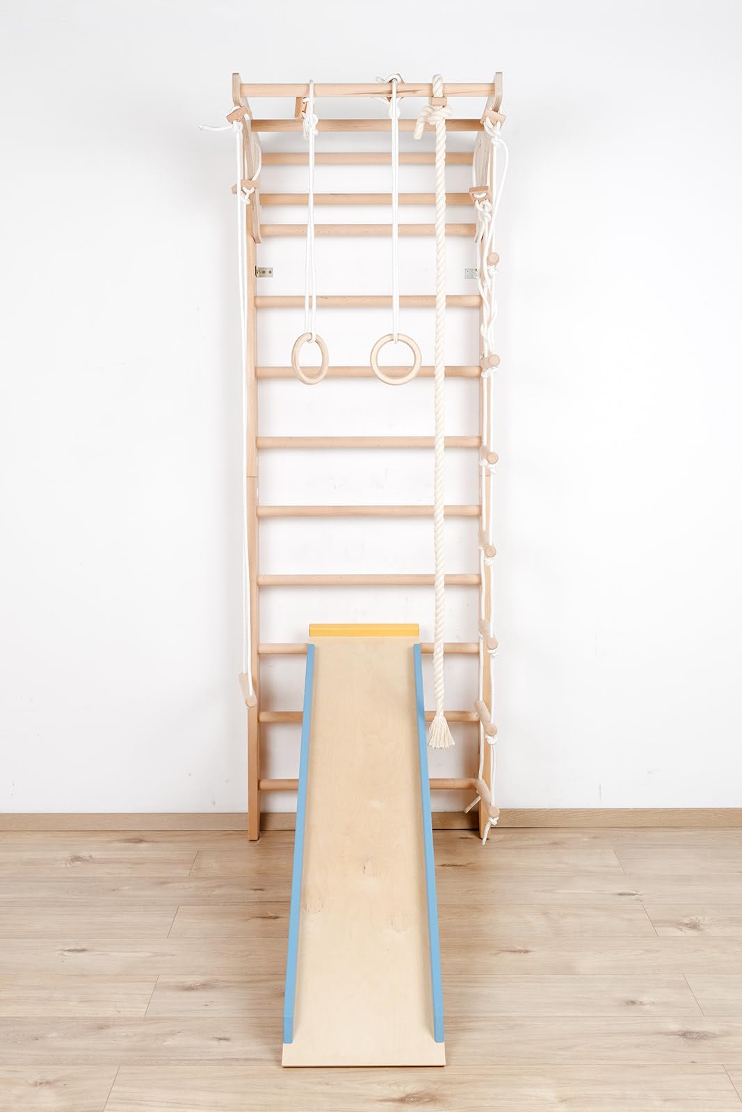 Turnwand, Sprossenwand Kombi-3-240-Farbe Kletterwand aus Holz für Kinder & Erwachsene – Indoor Fitness Klettergerüst mit Klimmzugstange & Zubehör