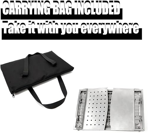 Miniatura 7 de nbe Parrilla de carbón portátil para acampar, parrilla de barbacoa de acero inoxidable con bolsa de transporte  Parrillas pequeñas plegables para