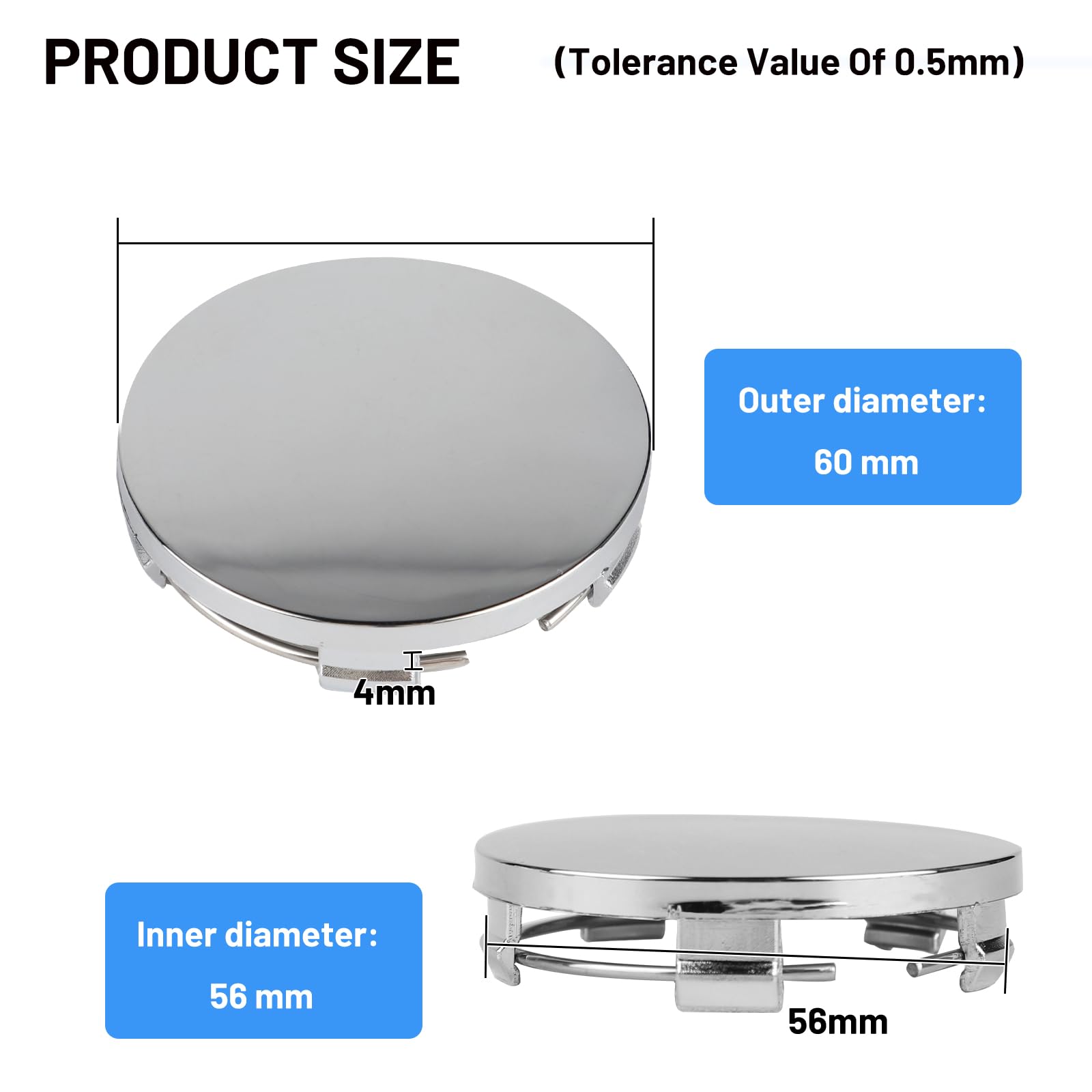 4 Cache-Moyeux Noir 65 Mm Ext / 60 Mm Int – Capuchons De Roue ABS Brillant Pour Jantes – Look Sportif & Finition Pro !