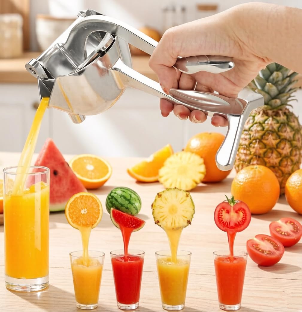 2 exprimidores manuales de aleación de aluminio, prensa de frutas y extractor de cítricos resistente para el hogar, exprimidor de mano para naranja limón con mango ergonómico (plateado)