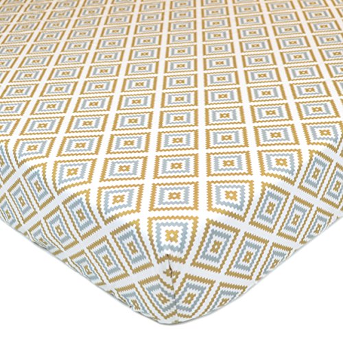 Image of American Baby Company 100% Natural Cotton Percale Fitted Crib Sheet for Standard Crib and Toddler Mattresses, Sparkle Gold /Grey Kilim, Soft Breathable, for Boys and Girls