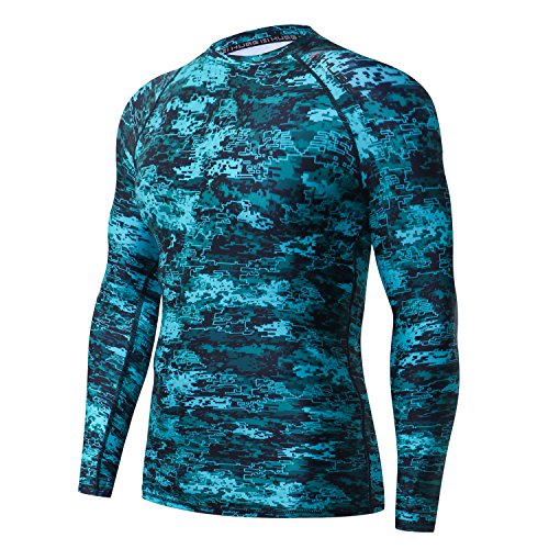 Image of HUGE SPORTS Men's Rash Guard Long Sleeves UPF 50+ UV Sun Protection Quick Drying Splice Compression Swim Shirts