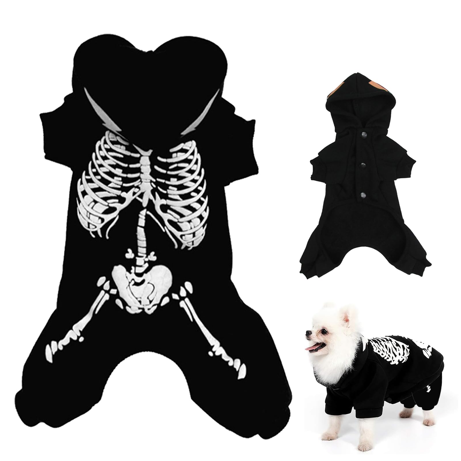ZeYou Disfraz de esqueleto para mascotas, Halloween, Halloween, perro, gato, calavera, sudaderas con capucha, disfraz para perros de mascotas, decoraciones para Halloween, gatos, perros, mascotas,