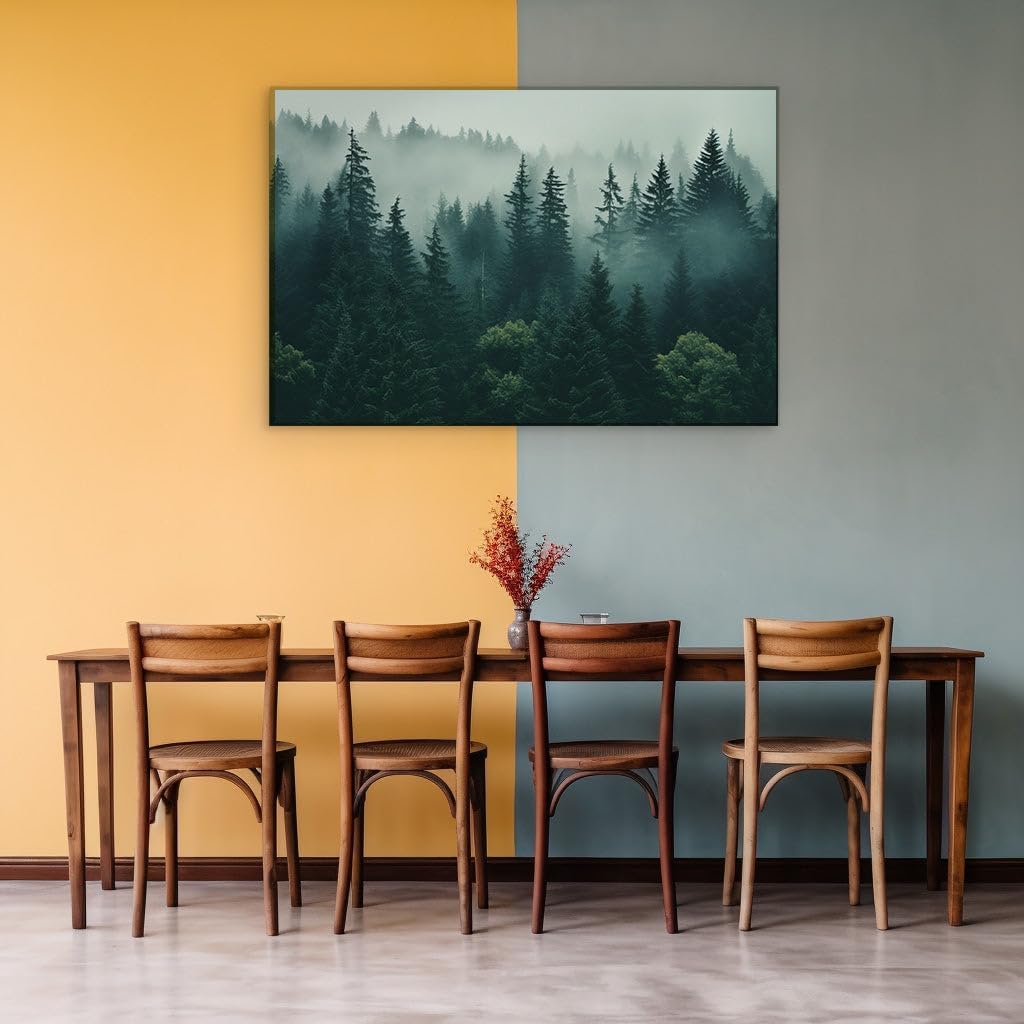 Canvas for Living room. Mystic Veil: Unveiling the Enigmatic Depths of a Fog-Enshrouded Forest, 27 x 18 inch Canvas Wall Art - Contemporary Masterpieces - Modern Home Decor