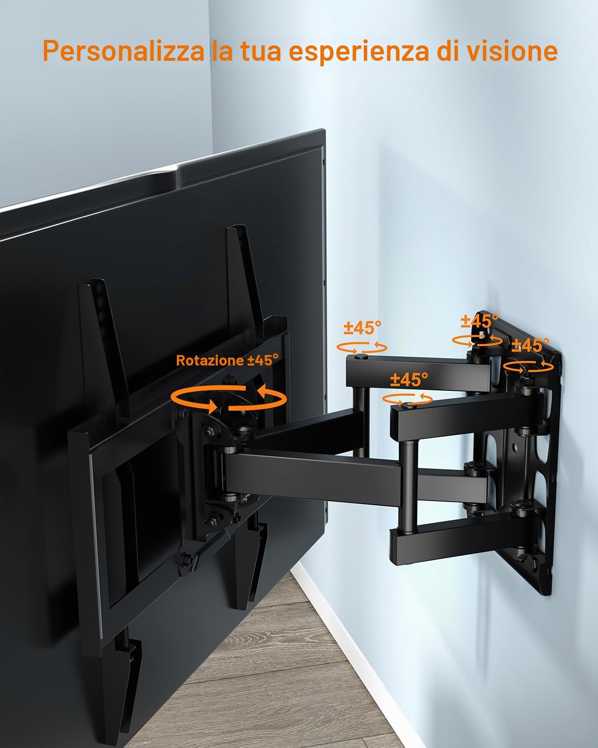 Supporto da Parete per TV da 26 a 65 Pollici, Staffa TV Girevole Inclinabile ed Estensibile con Doppi Bracci per TV Piatti e Curvi fino a 45kg, Supporto TV max. VESA 400x400mm