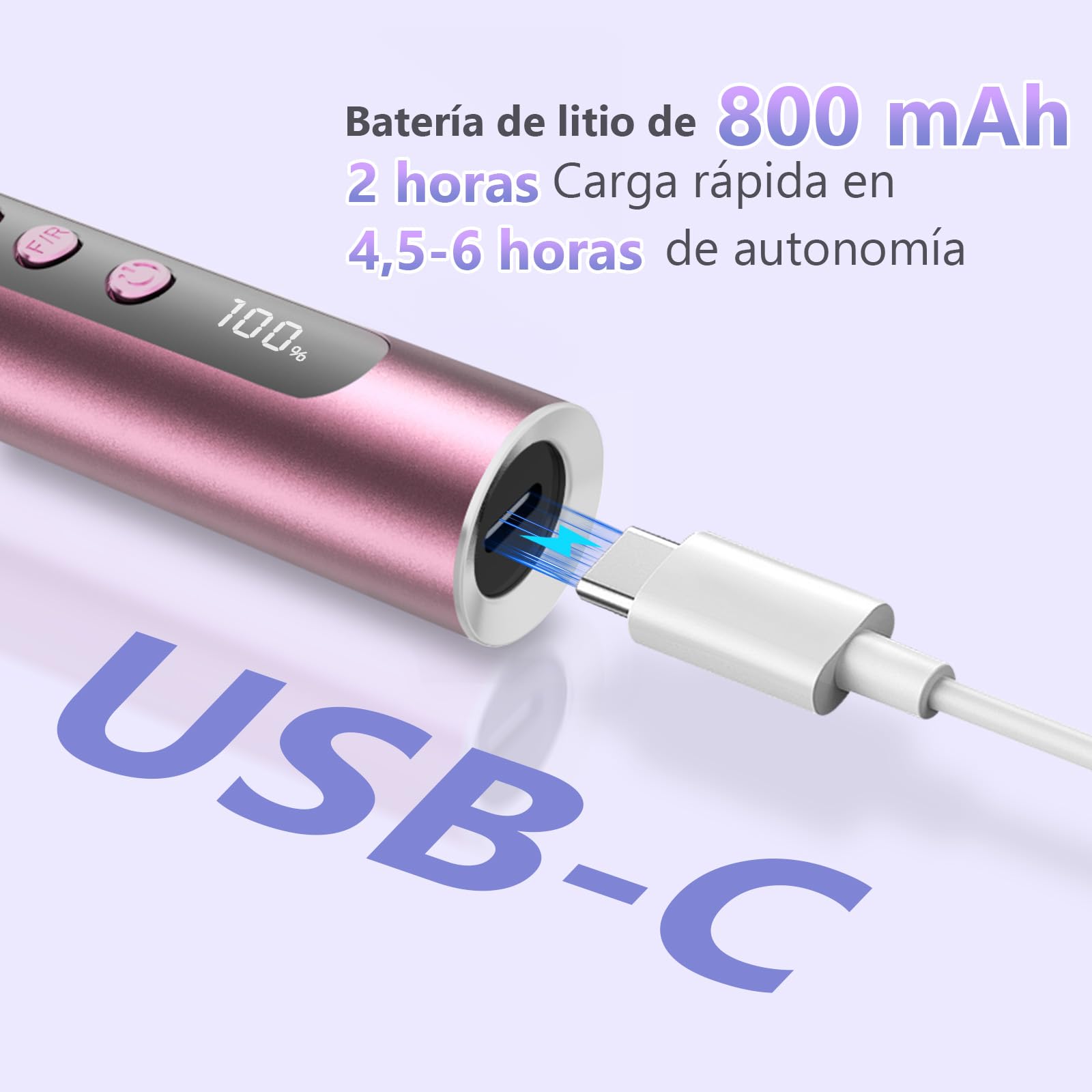 Torno para Uñas Profesional de 35000 RPM, Lima Eléctrica para Uñas de Gel y Acrílicas, Torno sin Cable con Velocidad Ajustable para Manicura y Pedicura